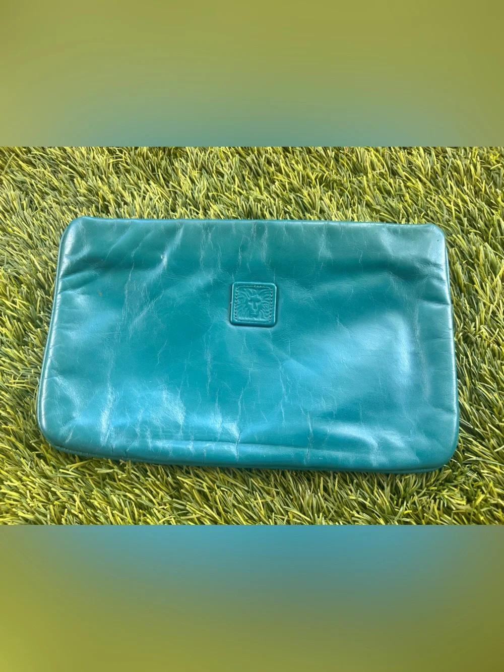 Anne Klein Vintage Teal Leather Cosmetic Pouch